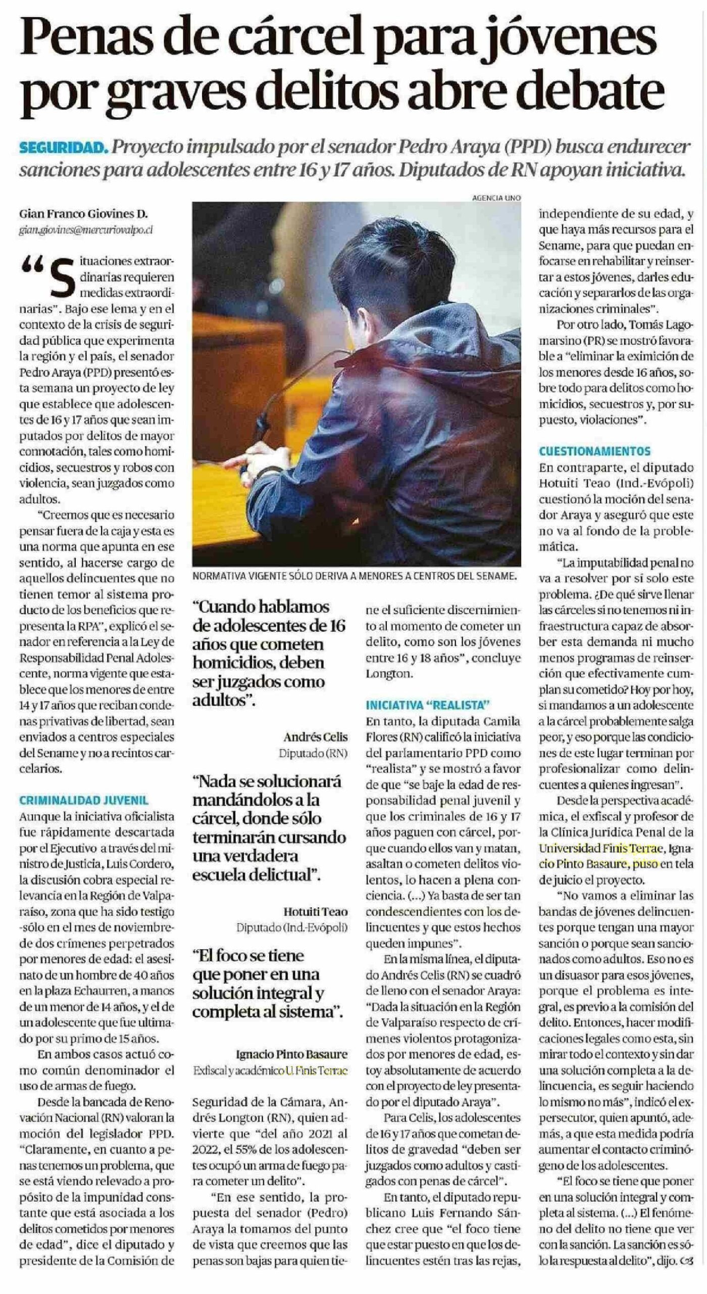 El-Mercurio-Valparaiso-Ignacio-Pinto-Facultad-Drecho-Universidad-Finis-Terrae-Clinica-Juridica-Penal-efectividad-proyecto-ley-carcel- adolescentes-aumento-pena-penal-completa