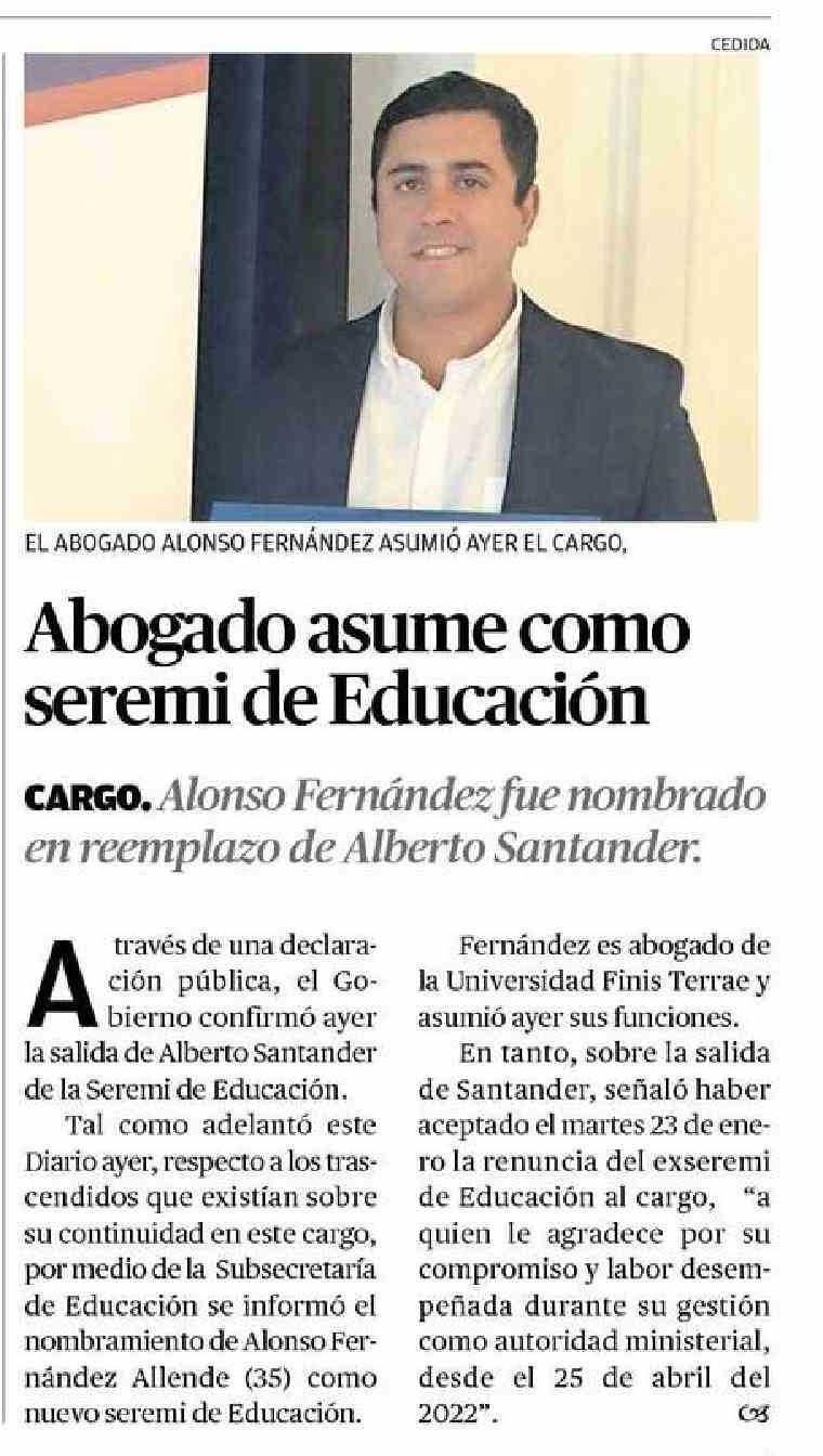 El-Mercurio-Antofagasta-Facultad-Derecho-Universidad-Finis-Terrae-Alonso- Fernandez-Allende-Seremi-Educacion-Region-Antofagasta-Alumni-egresado-titulado-principal