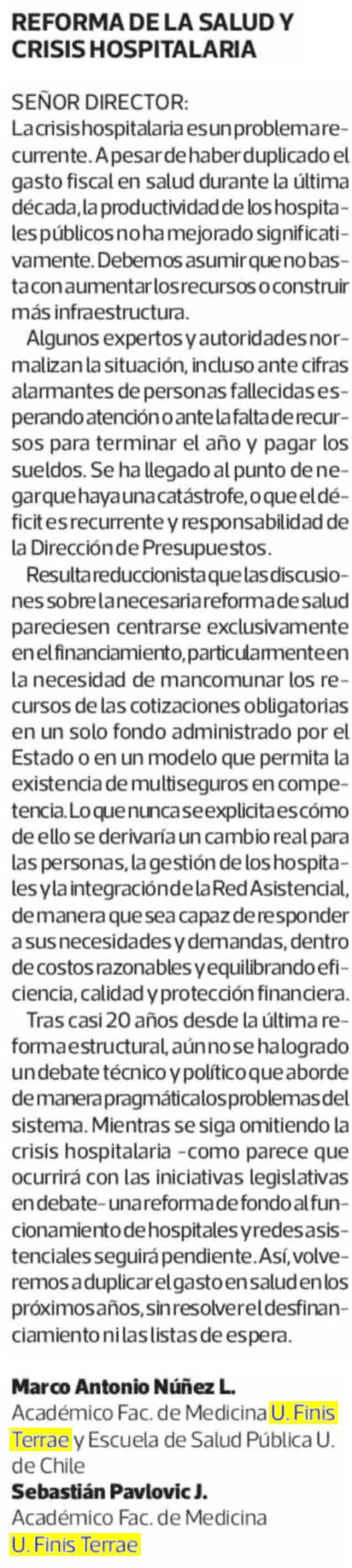 Carta al director La Tercera