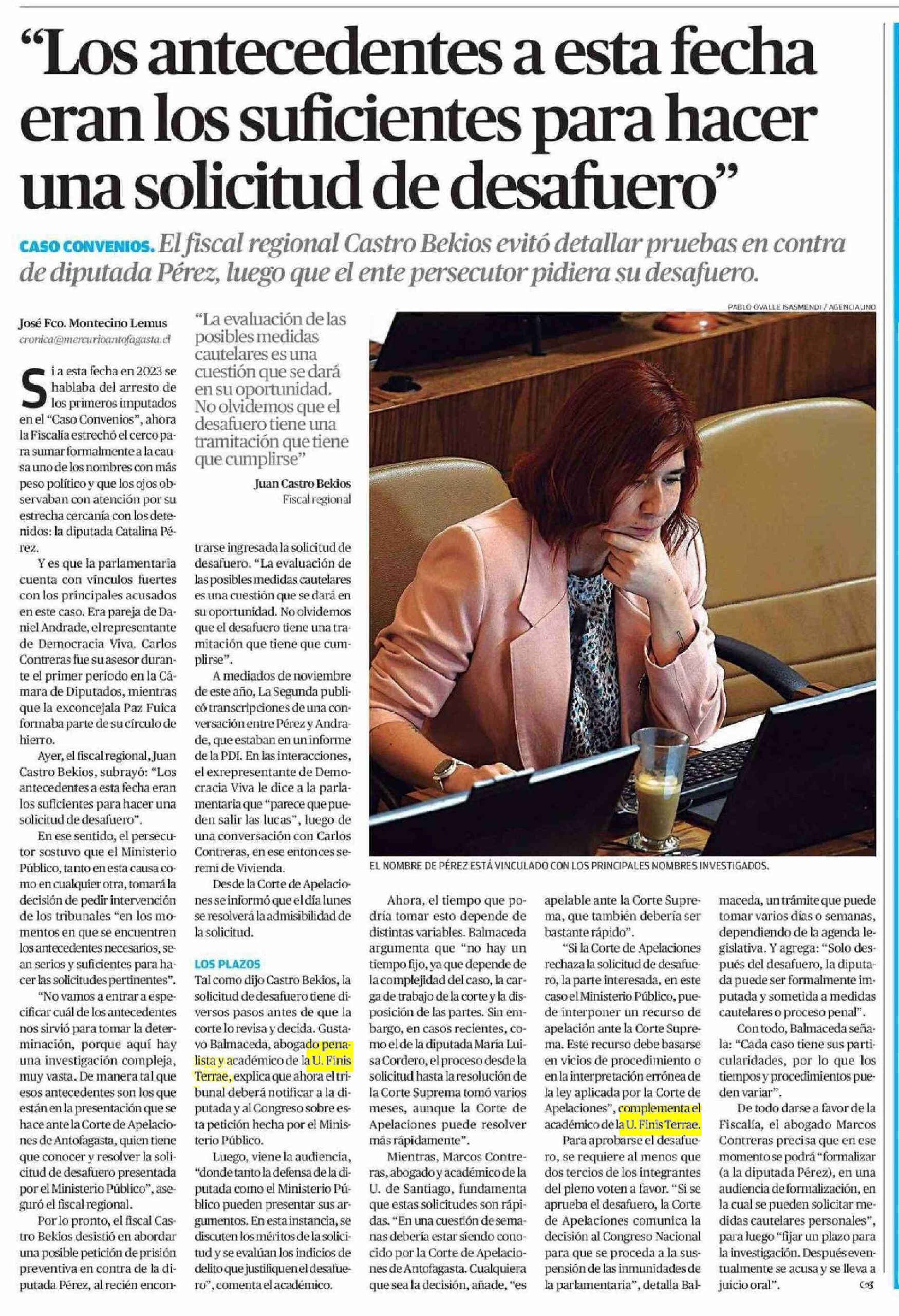 El-Mercurio-de-Antofagasta-Gustavo Balmaceda-desafuero-diputada-Catalina-Péerez