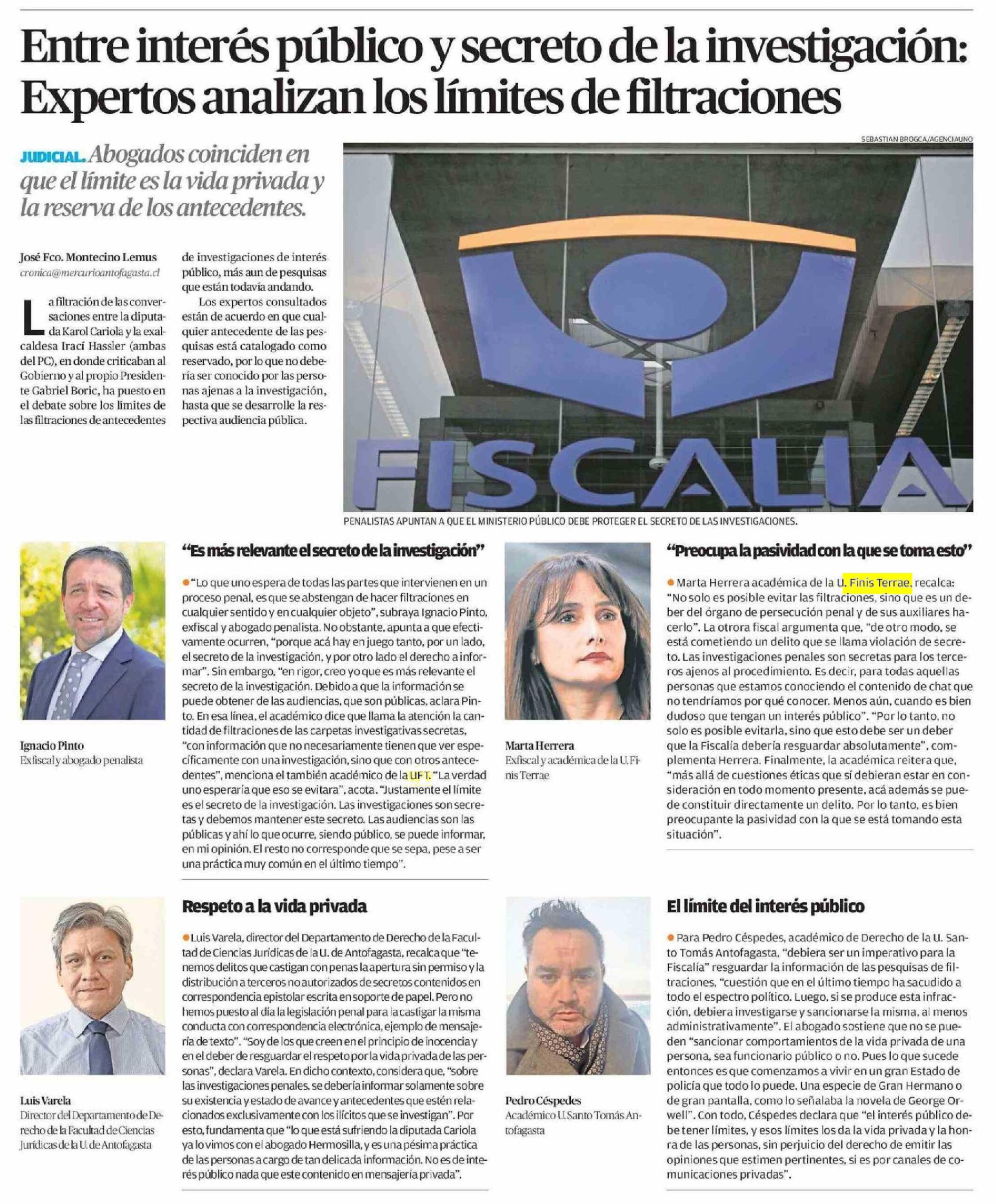 El-Mercurio-Antofagasta-profesora-abogada-exfiscal-Marta-HerreraI-exfiscla-abogado-gnacio-Pinto-Facultad-Derecho-Universidad-Finis-Terrae-filtraciones-nvestigaciones-Ministerio-Publico-completo