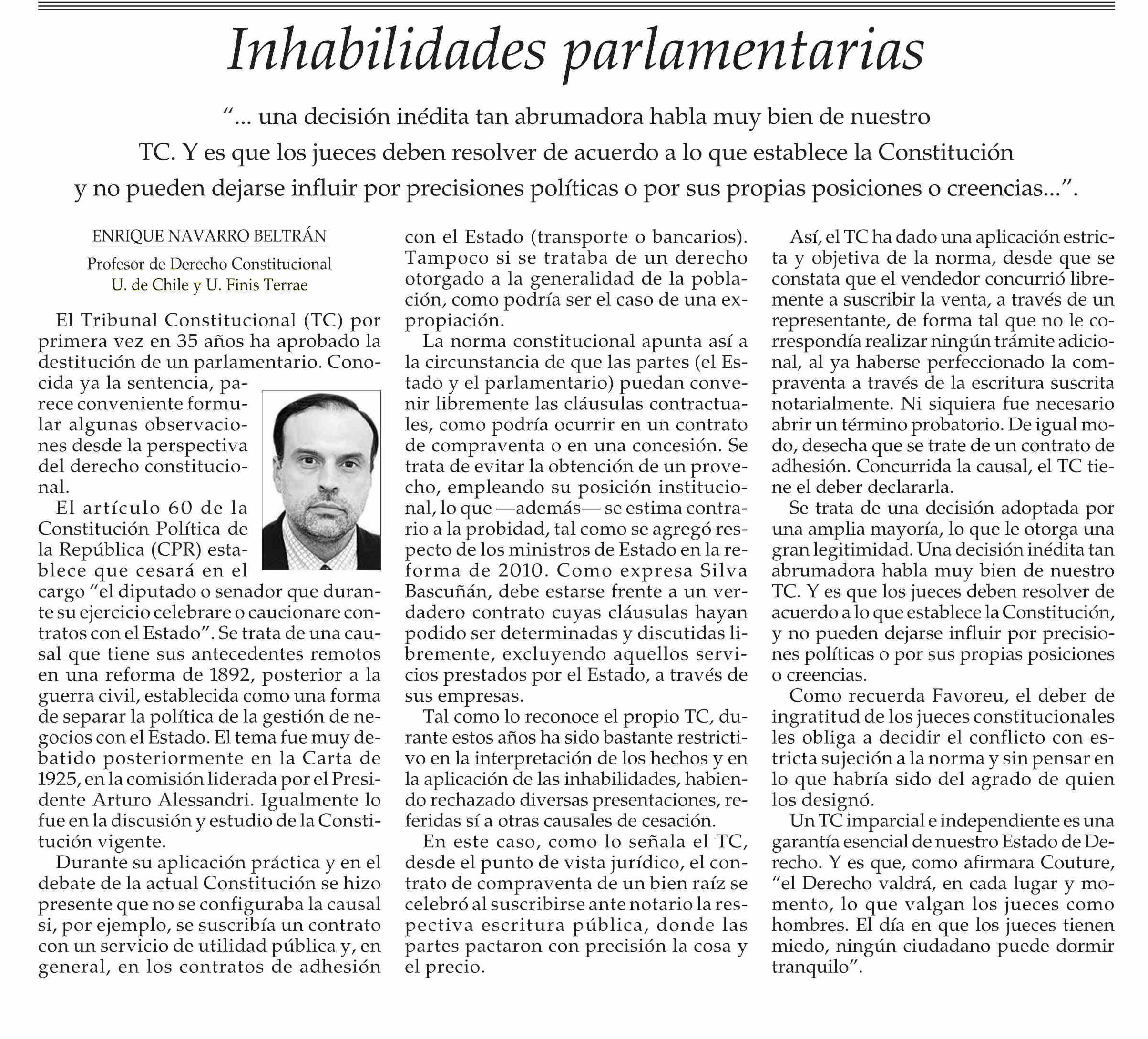 El-Mercurio-Enrique-Navarro-Derecho-Universidad-Finis-Terrae-sentencia-fallo-Tribunal-Constitucional-destitucion-senadora-Allende