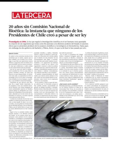 Reportaje en La Tercera sobre Comisión Nacional de Bioética